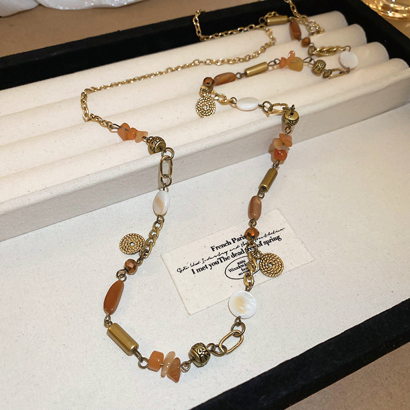 Vintage moneda antigua con flecos collar con cuentas estilo étnico retro femenino cadena de suéter largo de grava de varios elementos