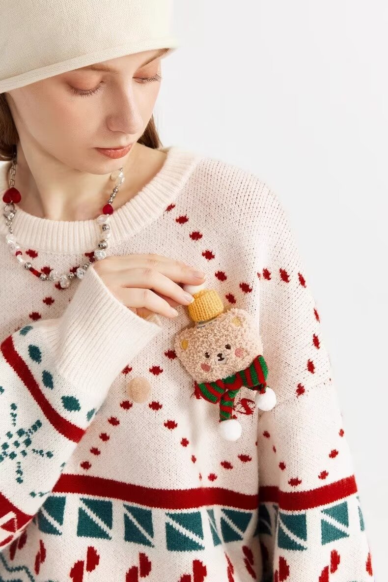 Men's Sweater Knitted Pullover Round Neck Autumn Winter Red Tops_voghion.com