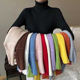 秋冬新款半高领大码套头毛衣打底衫女纯色百搭修身紧身针织衫线衣