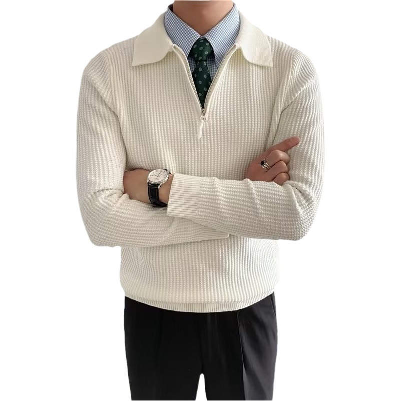 Diseño suéter de solapa de los hombres POLO media cremallera 22 Otoño e Invierno Nuevo estilo coreano suelta suéter pesado camiseta