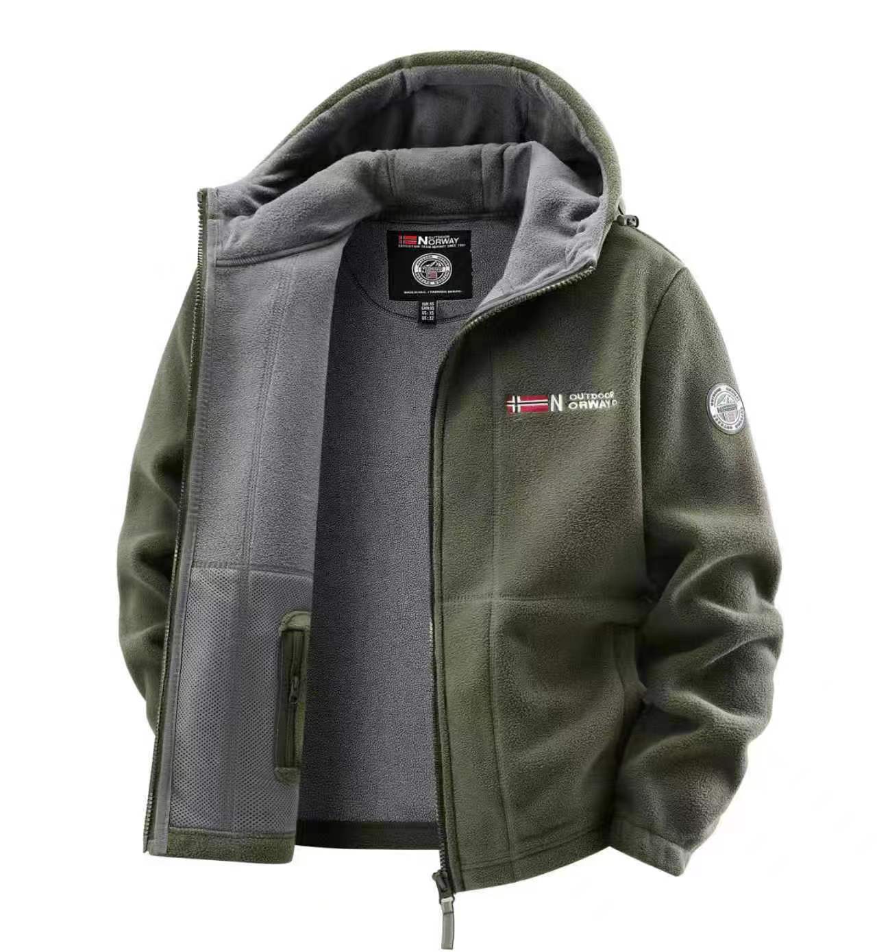 [9819 con capucha] Noruega resistente al frío cálido engrosado de doble capa con capucha polar invierno más el tamaño de los hombres forrado de lana