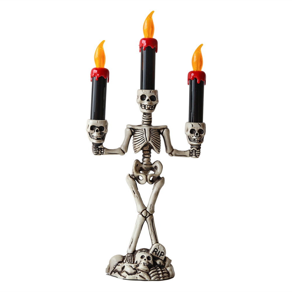 Candelabro esqueleto de Halloween Linternas Festival de fantasmas Accesorios de decoración de terror Lámpara de calabaza Decoración de calavera Lámpara de vela electrónica LED