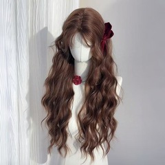 【カラメル栗】かつら女秋の栗茶色のウール巻き怠惰な気質の長いカールは全頭カバーをシミュレートします。