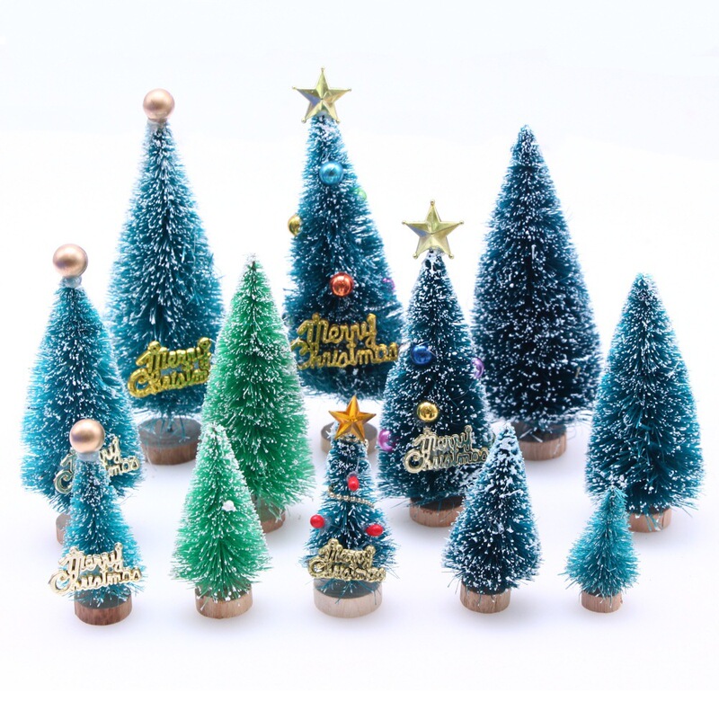 Cross-Border Dollhouse Sisal Silk Snow-Topped Pine Tree Artificial Christmas Tree Miniature Scene with Sisal Strips