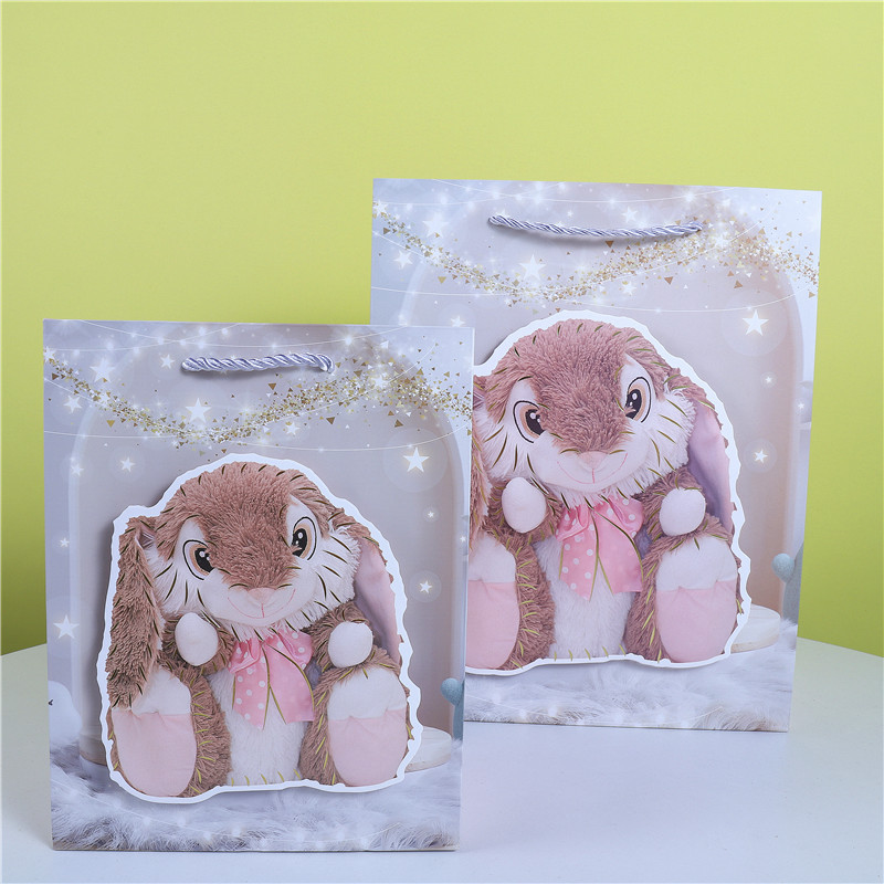 卡通白卡纸手提袋现货复活节礼物袋批发小兔子贴片包装3D纸袋子