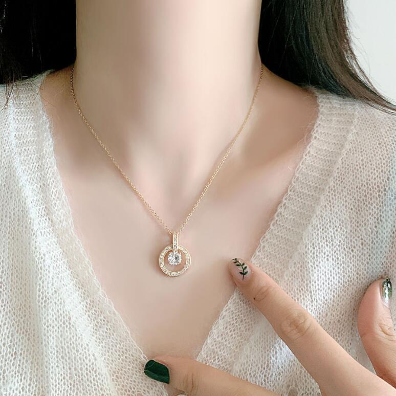 Wholesale Simple Style Water Droplets Crown Fish Tail Titanium Steel Zircon Pendant Necklace_colorza_1