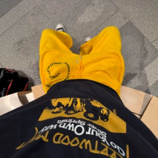 跨境外贸代发高级感美式复古字母印花卫裤女新款宽松阔腿拖地裤