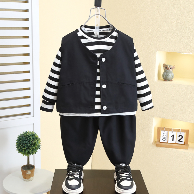 7101 Chaleco a rayas de primavera para niños Traje de primavera y otoño Chaleco guapo Chaleco de tres piezas para bebé