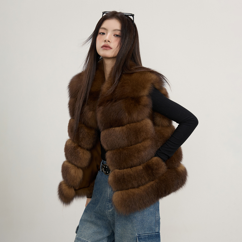 European and American Style 2025 Autumn and Winter Faux Fox Fur Vest Coat for Women, Medium-Length, Thick, Elegant Coat Wholesale