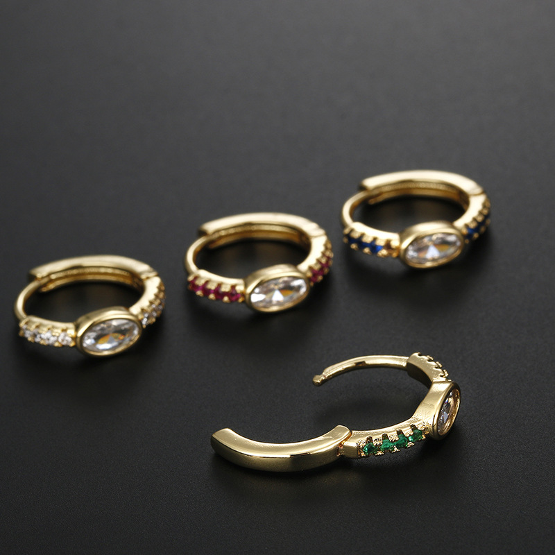 Fashion Round Copper Inlay Zircon Hoop Earrings 1 Piece