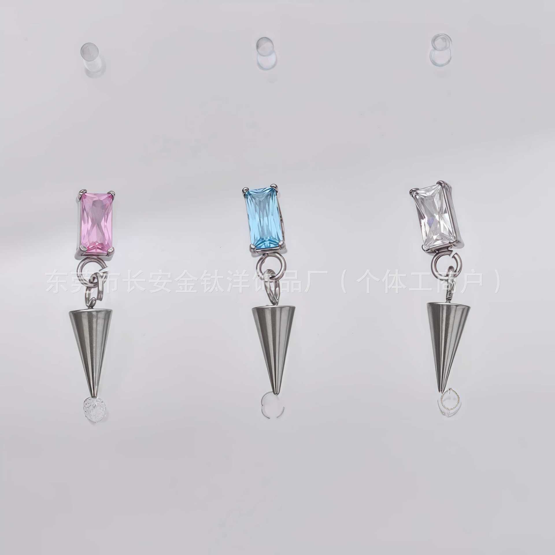 F136 Titanium Cubic Zirconia Pointed Cone Devil Stud Earrings - G23 Titanium Alloy Piercing Jewelry Ear Bone Studs detail image 7