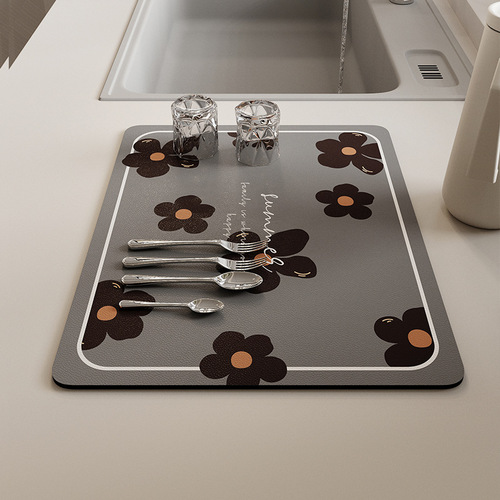 Pastoral Creamy Floral Silica Gel Water Absorbent Mat Desk Plate Trivet Heat Insulation Anti-Scald Pad Anti-Slip Kitchen Drain Mat