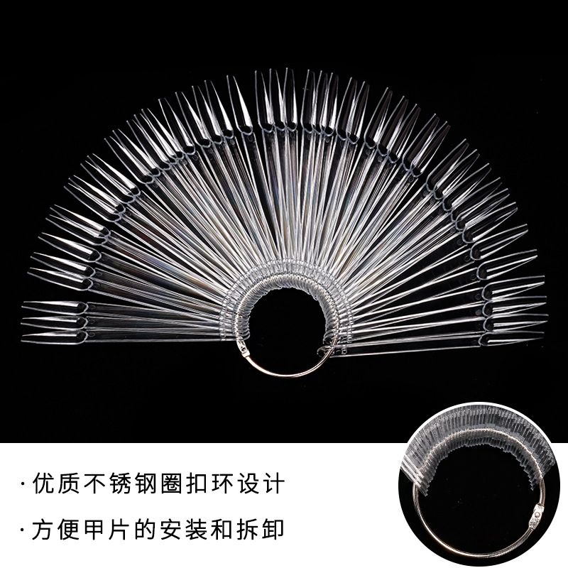 Tarjeta de color en forma de abanico de Arte de uñas transfronteriza 50 colores en forma de abanico de ballet oval en forma de abanico esmalte de uñas en Punta pantalla Placa de color