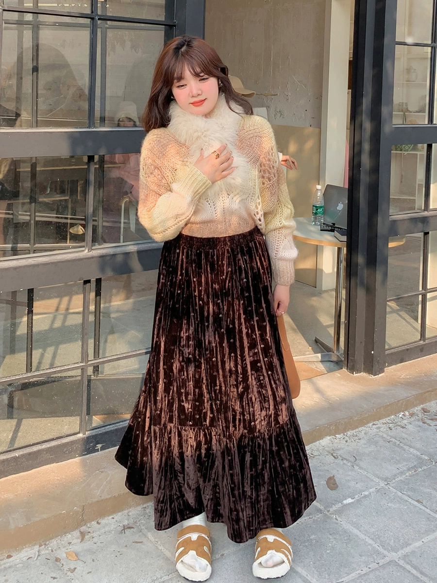 Long velvet skirt, (Physicals), thin weaving, plus size
