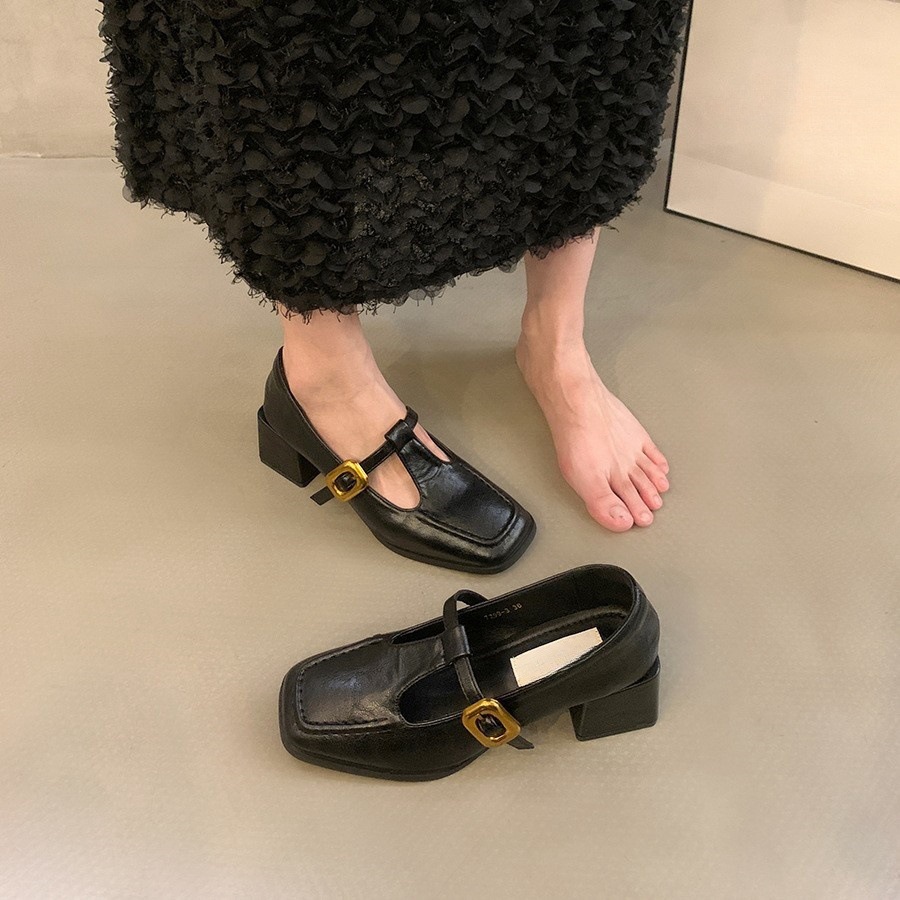 法式复古粗跟单鞋女2024年春秋新款仙女气质高跟鞋韩版时尚小皮鞋