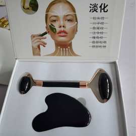 玉石滚轮脸部按摩套装双头金属手动美容脸部放松器推脸用具批发