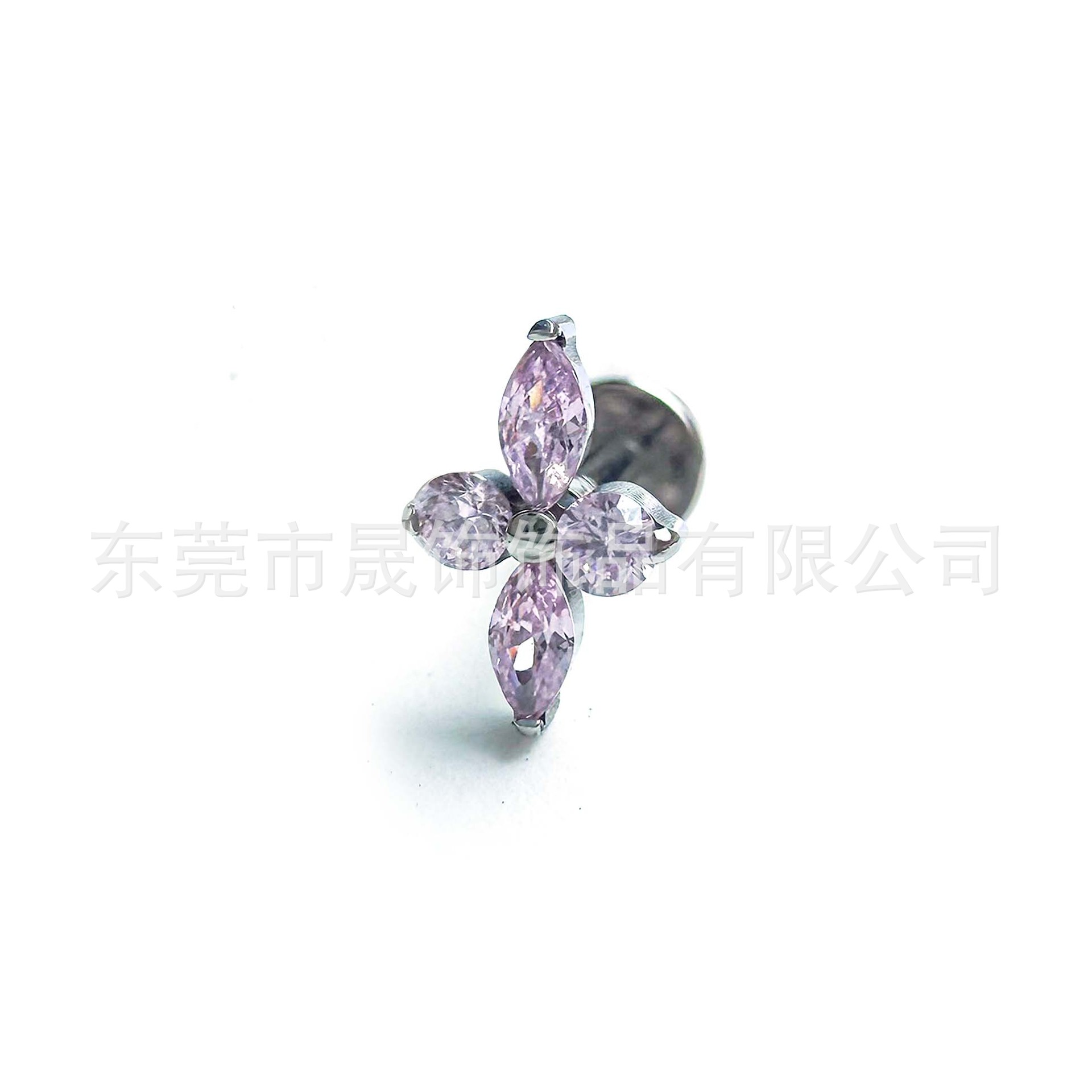 F136 Titanium Ear Stud 四叶草 Studded Cubic Zirconia Helix Cartilage Stud G23 Implant Grade Titanium Labret Stud 人体 Piercing Jewelry