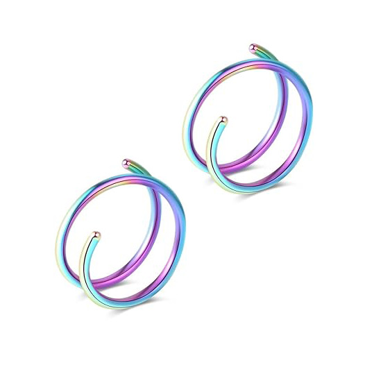 Stainless Steel Spiral Nose Ring Double Layer Piercing Stud_voghion.com