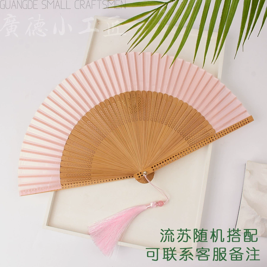 Round Handheld Fan, Chinese Style Hanfu/Cheongsam, Bamboo Ribs with Tassel, Lightweight 0.035 kg