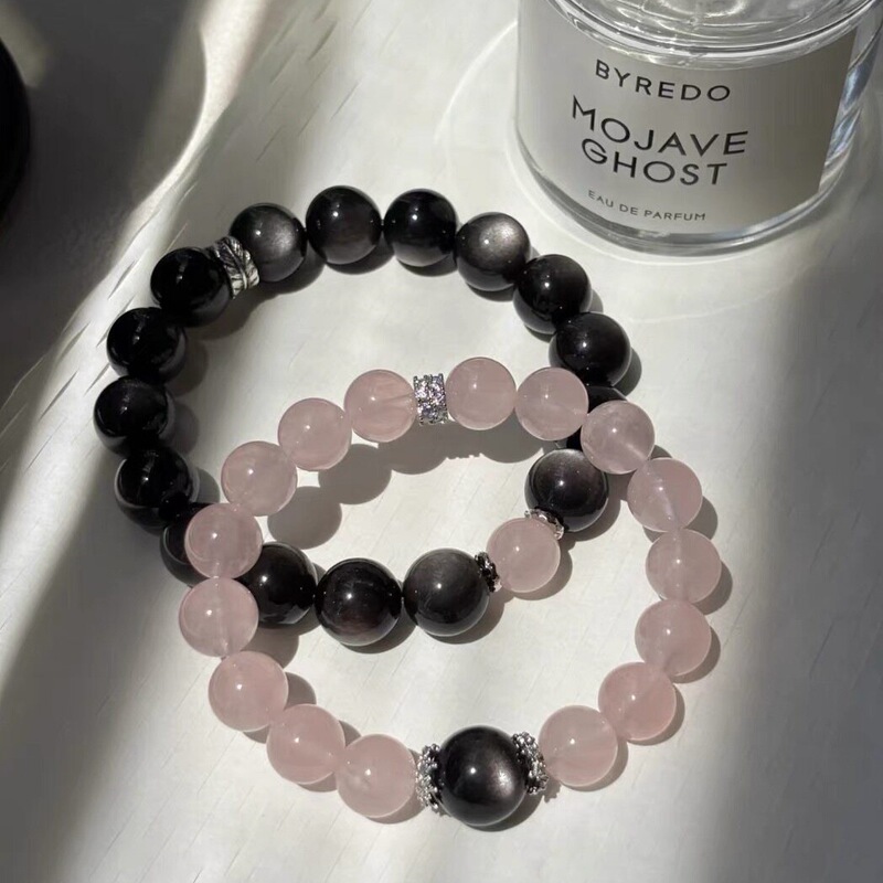 Natural Silver Obsidian Powder Crystal Bracelet for Women, Single Circle, Fashionable Niche Design, Good Luck Couple Gift Certificate