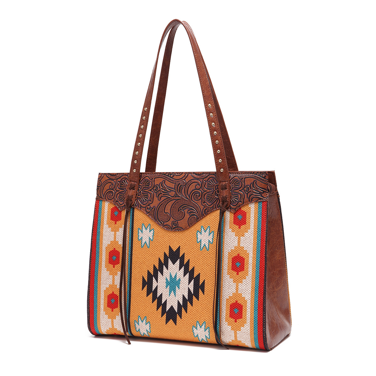 Western-Handtasche mit einer Schulter aus bedruckter Baumwolle und Leinen für Damen im Bohemian-Stil_voghion.com