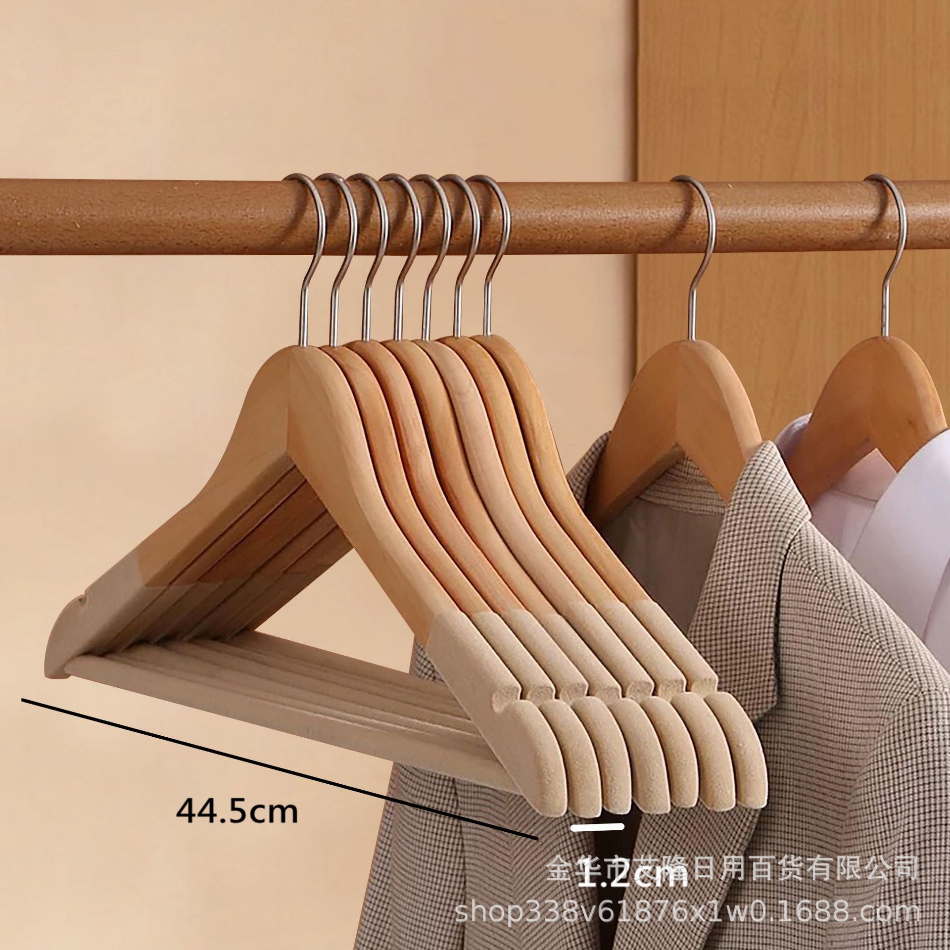 Percha flocada de madera maciza, almacenamiento de armario, ropa colgante para el hogar antideslizante y sin costuras, soporte de ropa, percha de madera retro