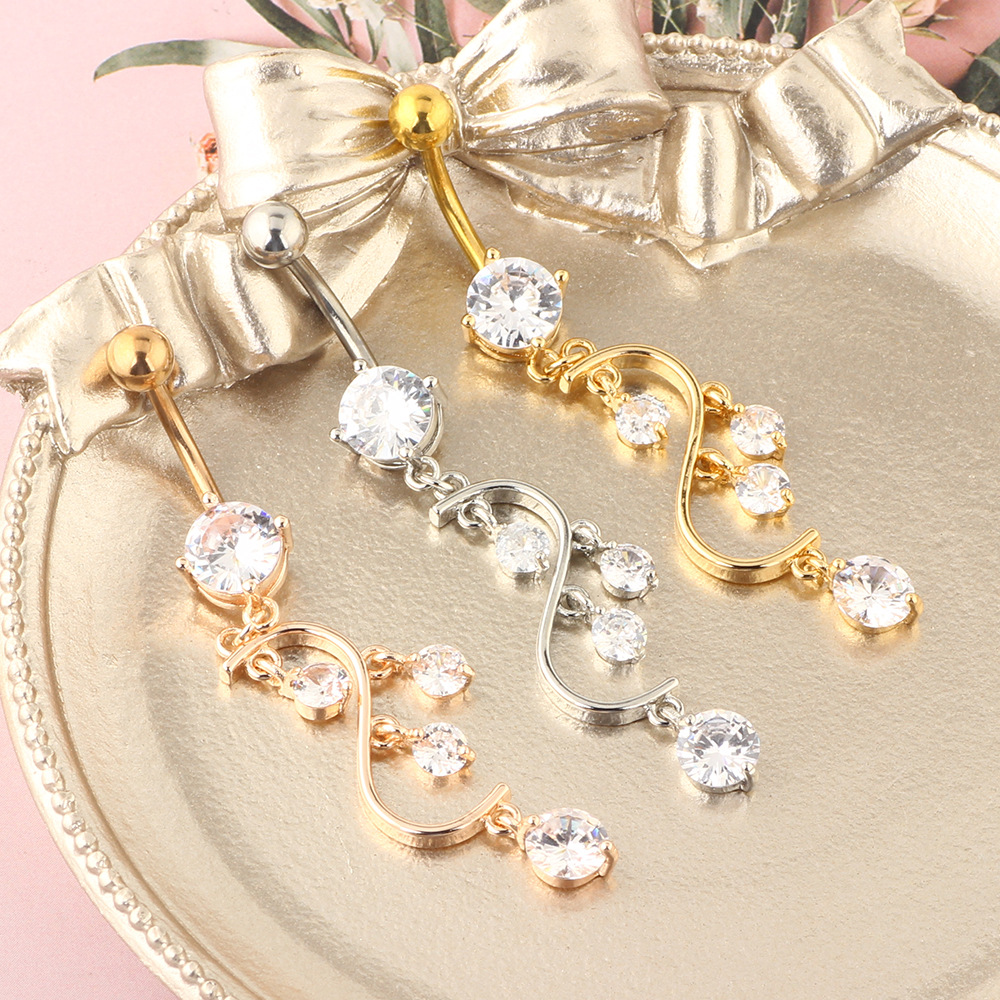 Rose Gold Belly Button Ring with 4 CZ Zircon Stones Stainless Steel Belly Piercing Jewelry detail image 7