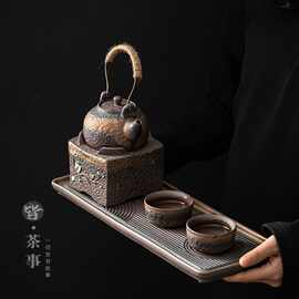家用温茶小套装中式功夫茶具客厅办公室一壶两杯粗陶茶杯茶壶茶盘