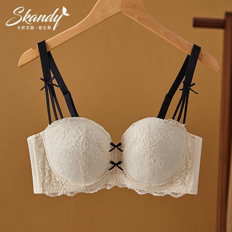 Purple Orchid Honey Love Lingerie: Push-Up Bra for Large Busts, Sexy Lace Anti-Sagging Adjustable Bra, Flagship Store Pure Black