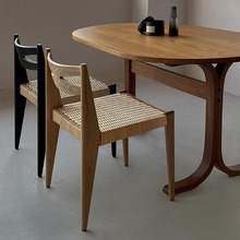 中古风实木绳编餐椅法式复古靠背餐桌椅家用民宿设计师日式椅子