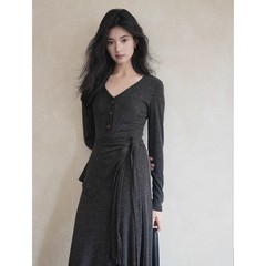 今年流行爆款小个子香风长袖针织连衣裙子女2025秋装新款长裙秋装