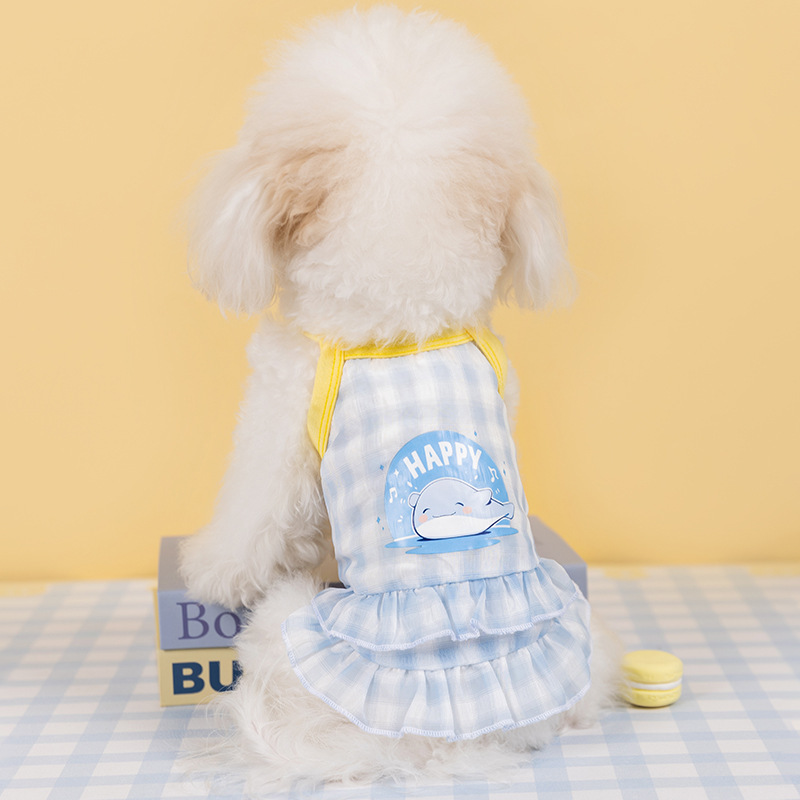 Primavera y verano perros lindos dibujos animados perros pequeños y medianos falda de caballo gato dos pies vestido de mascotas ropa de perro