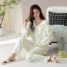 睡衣女春秋款纯棉长袖秋季2025新款圆领开衫高级感大码家居服套装