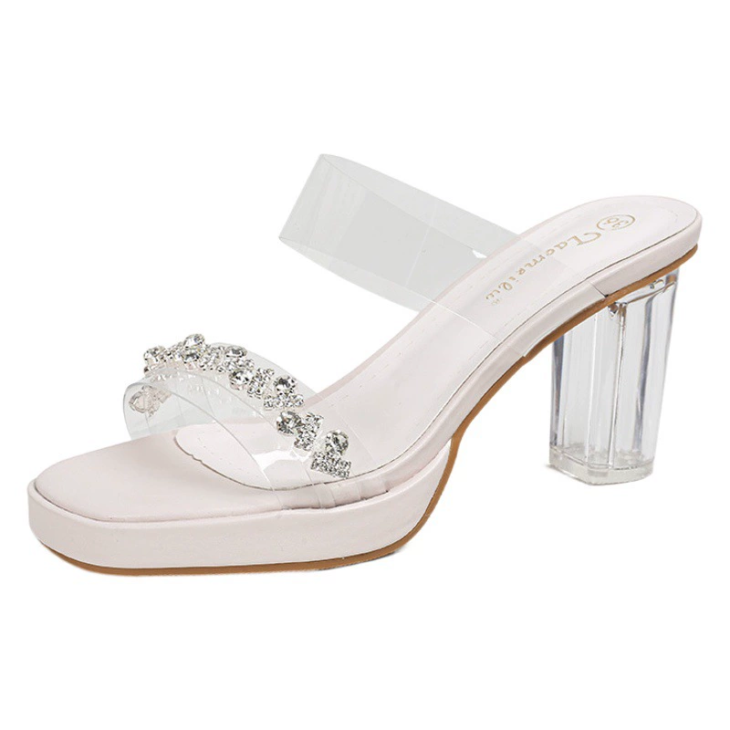 2023 летнее новое слово с тапочками на высоком каблуке водонепроницаемые хрустальные толстые и маленькие прозрачные сандалии женские