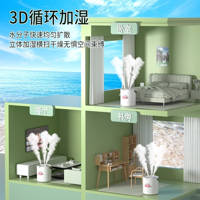 【静音雾大】三喷头加湿器静喷雾无水断电卧室桌面补水香薰夜灯加|undefined