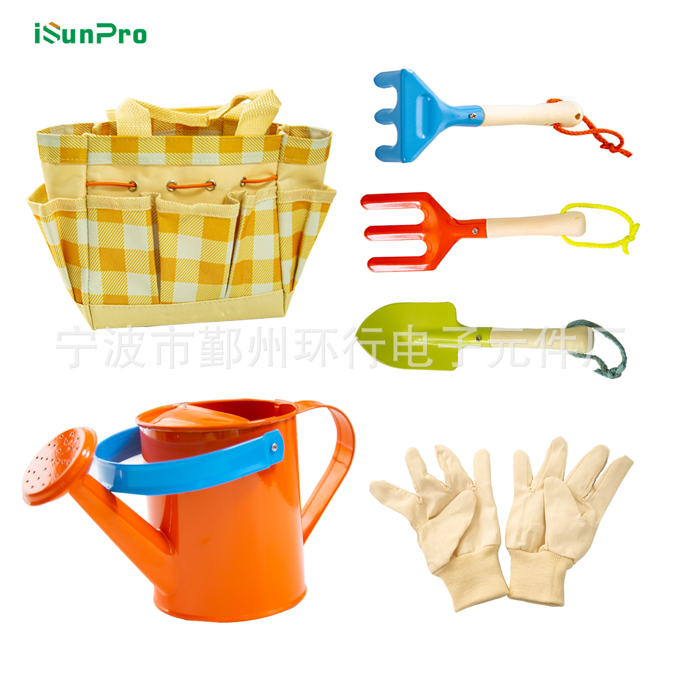 亚马逊塑料园林工具套装手套园艺水壶牛津布包儿童花园工具套装