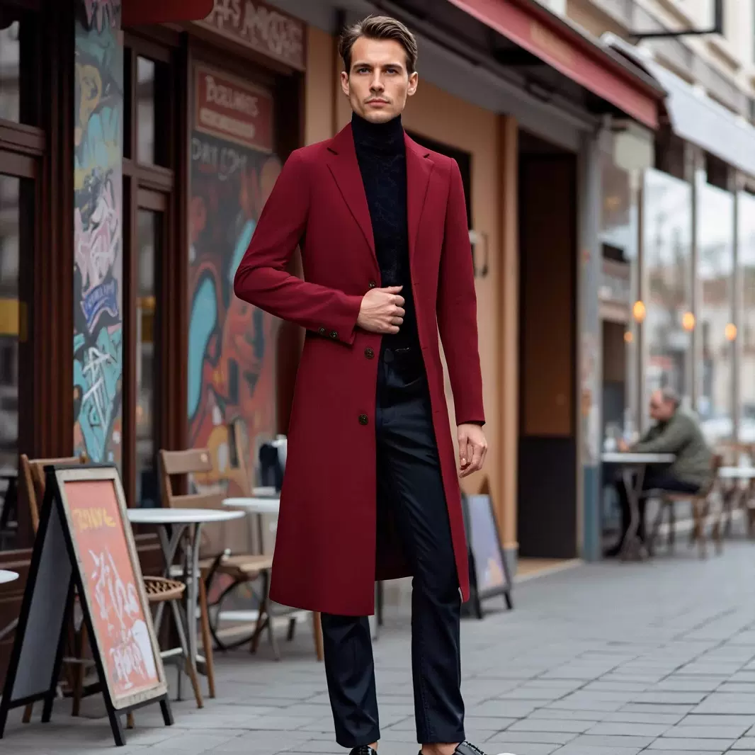 2025男士商务休闲风衣英伦经典欧美尺码呢子经典优雅外套加长过膝