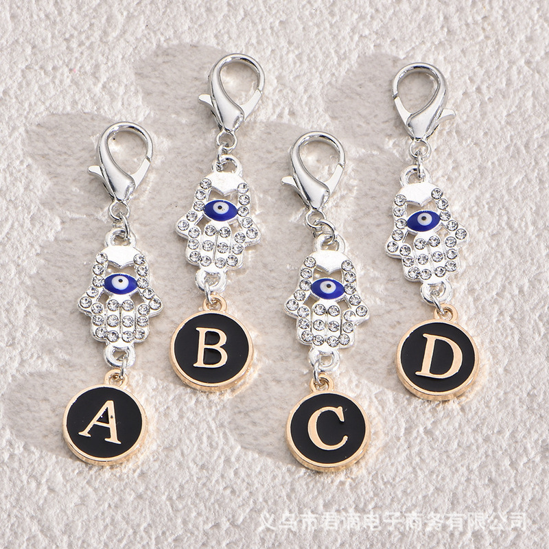 Cross-Border Keychain New Style 26 English Letters Student Name Initials Alloy Electroplating Devil's Eye Lucky Pendant