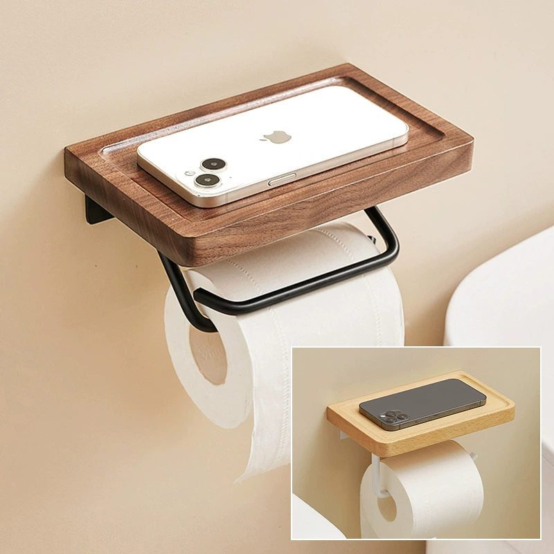 Легкий роскошный ветер черный орех дерево ванная комната держатель мобильного телефона рулон держатель бумаги отель туалет туалет двойной ряд бумажных держатель туалетной бумаги