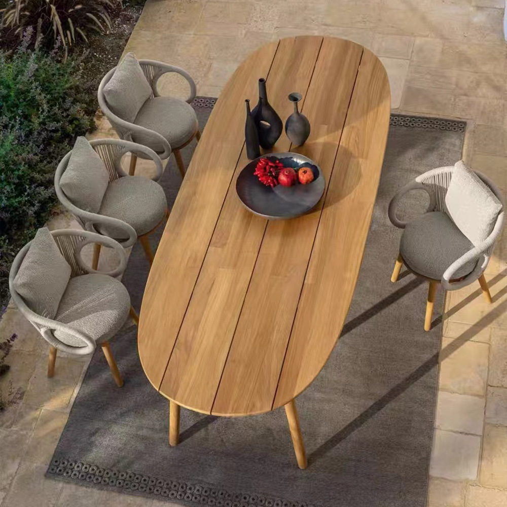 Outdoor leisure rattan furniture table and chairs courtyard garden villa balcony open balcony outdoor hotel teak dining table set