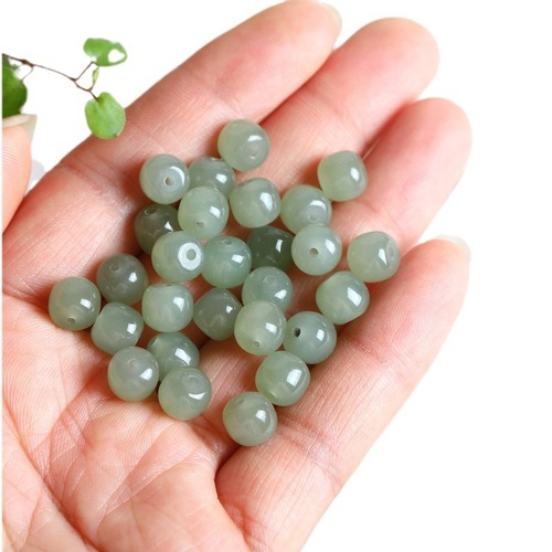 Manufacturer Direct Sale Hetian Jade Half-Hole Round Beads Old Style Bead Strand Loose Beads DIY Bracelet Necklace Jade Accessory Semi-Finished Product