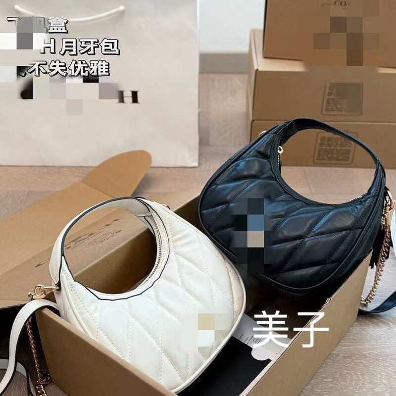2025 New Style Carmen Quilted Goatskin Half-Moon Bag Mini Genuine Leather Satchel Cross-Body Crescent Bag Chain
