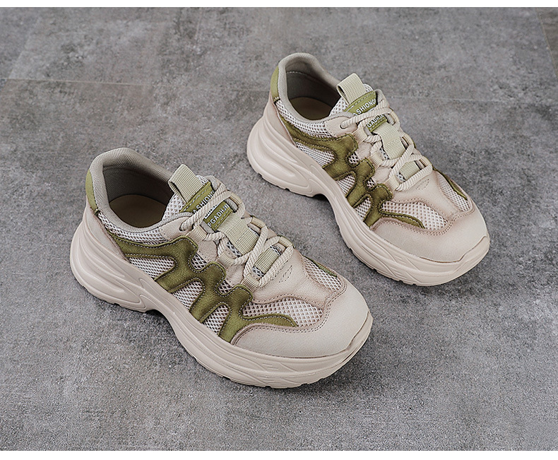 Giày sneaker nữ đế dày phong cách retro da bò — xanh lá cây chi tiết 13