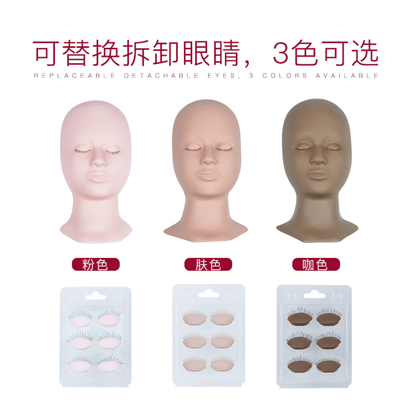 Molde de cabeza de entrenamiento con pestañas cabeza desmontable molde injerto pestañas reemplazable párpado práctica cabeza modelo pestañas cabeza