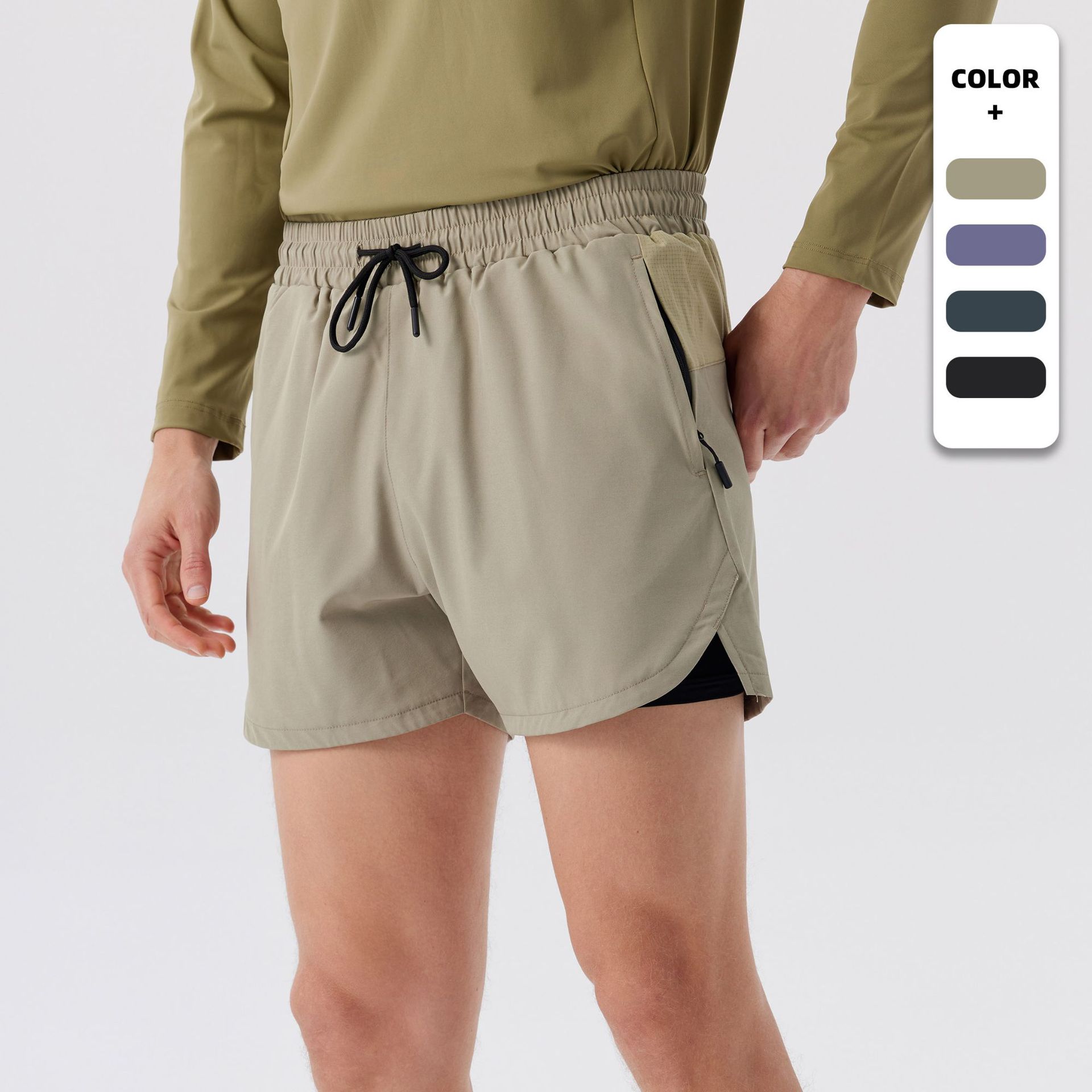 Pantalones cortos de correr de maratón para hombres correa de tres puntos para revestimiento de pantalones de doble capa de ropa deportiva al aire libre pantalones rápidos