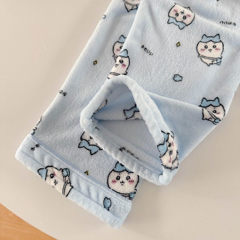 Invierno al por mayor transfronterizo cardigans de caricatura de coral felan pijamas de mangas largas pantalones largos set de ropa para el hogar