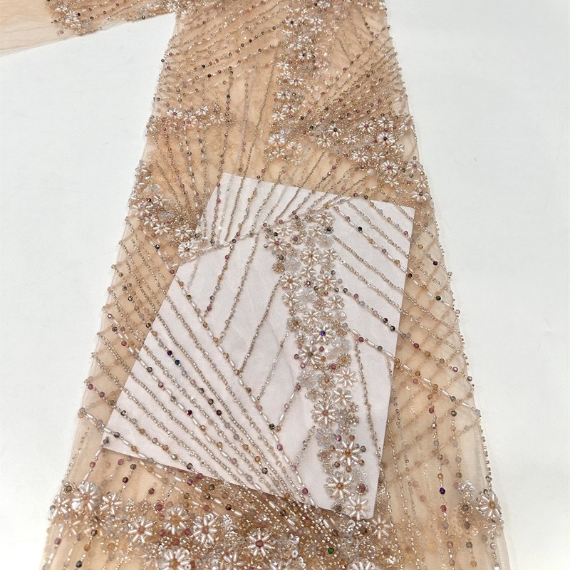 Industria pesada moda europea y americana vestidos de noche delgados fiesta de la cena cheongsam falda esquinilla perlas tubo bordado tela al por mayor transfronteriza image 5