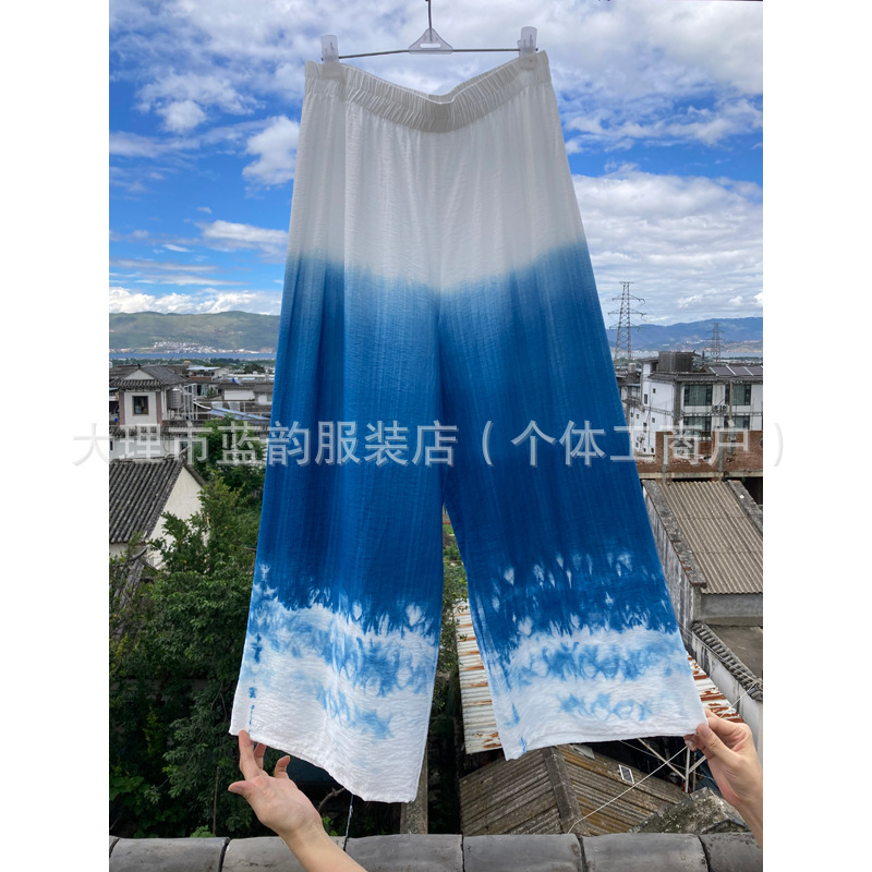 Tie-Dye Casual Pants Summer New Cotton Women's Loose Casual Pants Wide-Leg Pants Travel Breathable Artistic Retro Pants