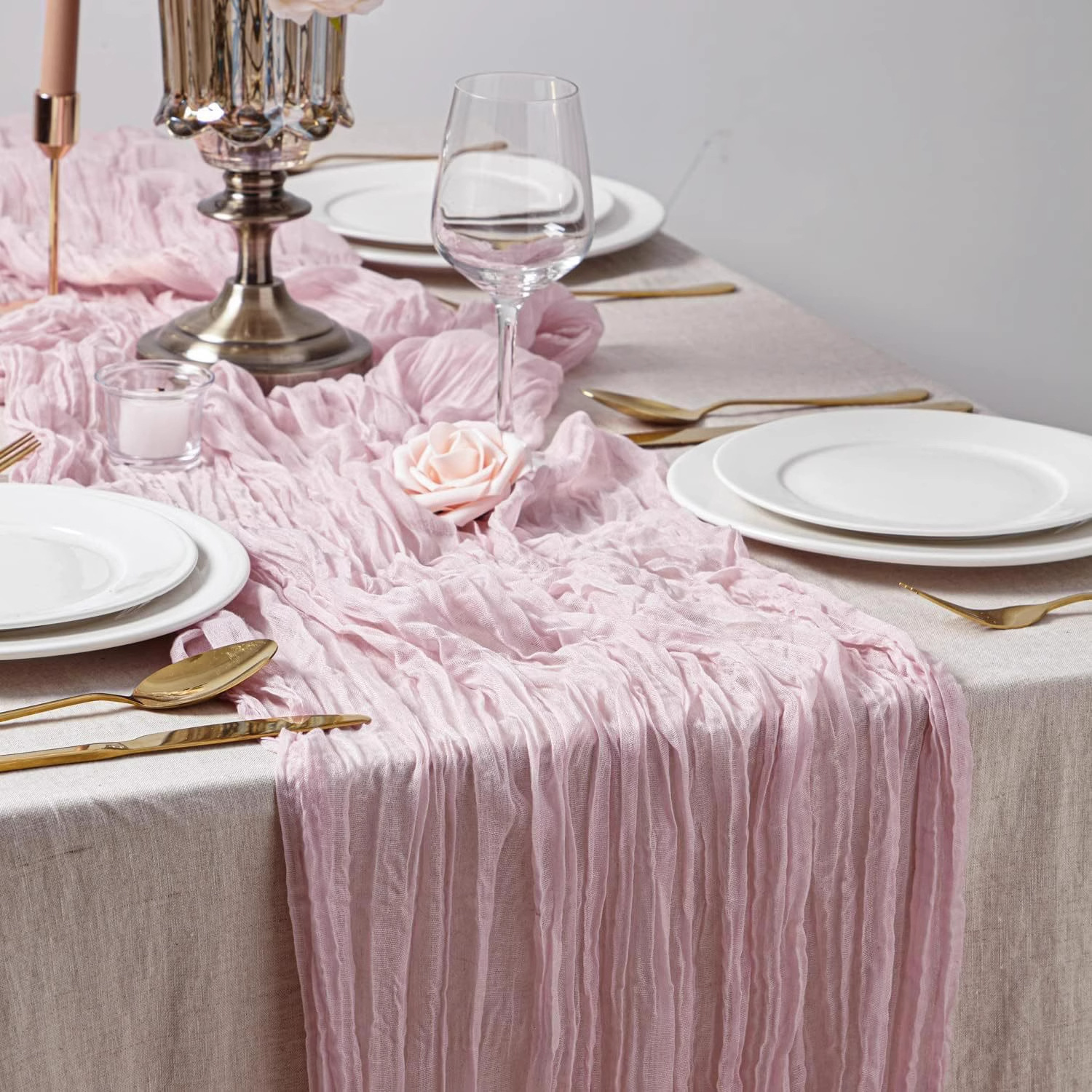 One Piece Drop Shipping Cross-Border Bali Pleated Cloth Banquet Pink Table Flag Wedding Party Decoration Home Tablecloth Ready Stock