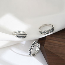 巨丰S925银复古链条戒指 气质时尚泰银指环 个性简约做旧食指戒